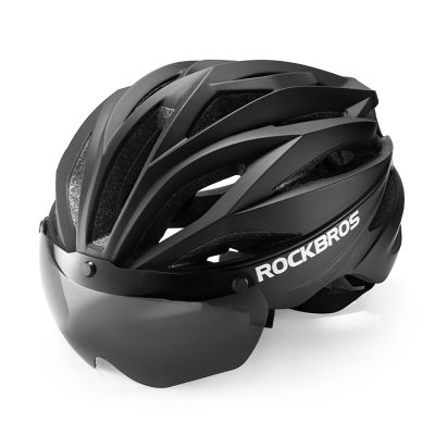 Rockbros Fahrradhelm mit Visier, abnehmbarer UV-Schutzbrille, Unisex – Schwarz