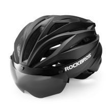Rockbros Fahrradhelm mit Visier, abnehmbarer UV-Schutzbrille, Unisex – Schwarz