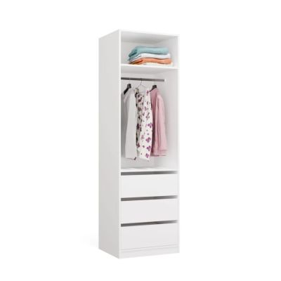 2. Garderobenschrank OPENO 1W1P3S WEISS – Modulares Regal mit Kleiderstange und 3 Schubladen