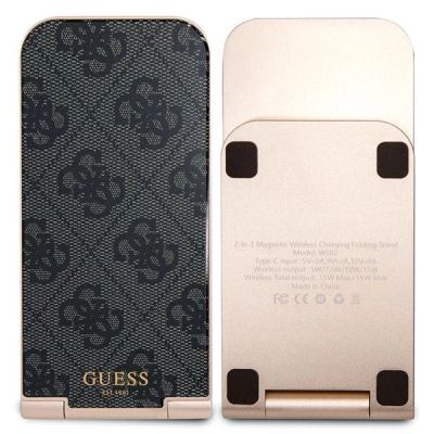 4. Guess 4G Pattern MagSafe faltbares 2in1 15W induktives Ladegerät – Schwarz