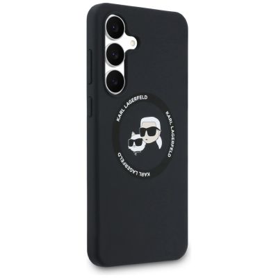 4. Karl Lagerfeld Silikonhülle mit Karl & Choupette-Motiv (MagSafe) für Samsung Galaxy S25 FE – Schwarz