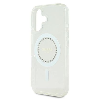 6. Guess IML Strassstein-MagSafe-Hülle für iPhone 16 Plus – Weiß