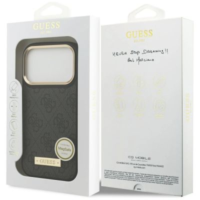 8. Guess 4G Logo Plate MagSafe Hülle für iPhone 17 Pro – Schwarz