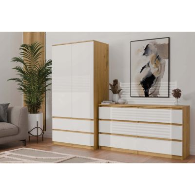 9. M6 MALWA Kommode 140 cm 6 Schubladen Kunst/Weiß Set