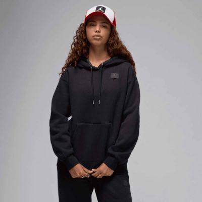 Air Jordan Flight Fleece-Pullover-Hoodie für Damen, Satinfutter, Schwarz - FV7050-010