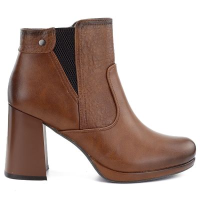 2. Damen-Ankle-Boots mit Blockabsatz und Plateau, gefüttert, braun, M.Daszyński AF125B-1