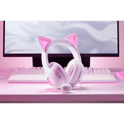 5. Razer Kraken Kitty V2, kabelgebundenes Over-Ear-Headset mit Mikrofon und Geräuschunterdrückung, Weiß