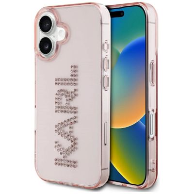 Karl Lagerfeld IML Strass Logo iPhone 16 Hülle - Rosa
