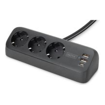 Digitus 3-fach-Steckdosenleiste fürs Büro mit 2 USB-A- und 1 USB-C-Anschluss, Schwarz