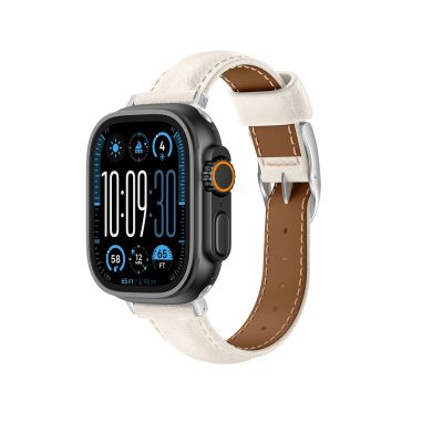 4. AmazingThing Class Band Lederarmband für Apple Watch 45 / 46 / 49 mm - Hellbeige