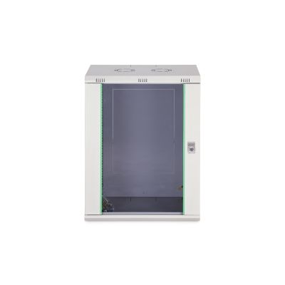 24. Digitus DYNAmic 19" 16HE Wand-Netzwerkschrank 600x450 mm, Glastür, grau, ungeteilt, montiert, 60 kg