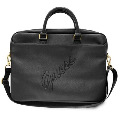 Guess Saffiano Script Tasche für einen 16-Zoll-Laptop – Schwarz