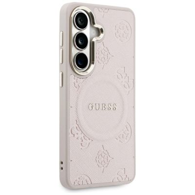 4. Guess Saffiano Peony Embossed Ring MagSafe Hülle für Samsung Galaxy S26 - Rosa