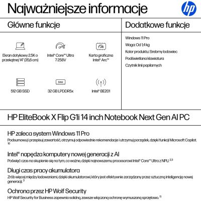 60. HP EliteBook X Flip G1i Next Gen AI Copilot+ PC Intel Core Ultra 7 258V Hybrid (2-in-1) 35,6 cm (14") 2,5K Touchscreen 32 GB LPDDR5x-SDRAM 512 GB SSD Wi-Fi 7 (802.11be) Windows 11 Pro Silber