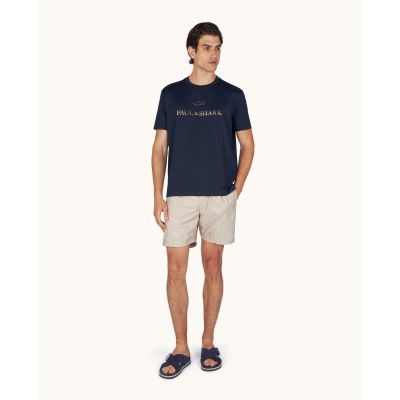 6. Paul&Shark Herren-T-Shirt aus Baumwolle, Marineblau und Gold, 99311007-50E – Klassischer Schnitt, Logo