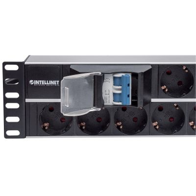 13. Intellinet 19" Rackmount-Steckdosenleiste 2U, 15 Schuko-Steckdosen, Doppelschalter, 3 m Kabel