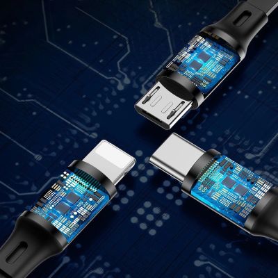 11. Baseus Golden Loop einziehbares 3in1 USB-Kabel - Micro-USB / Lightning / USB-C 3.5A 35cm - 120cm schwarz (CAMLT-JH01)