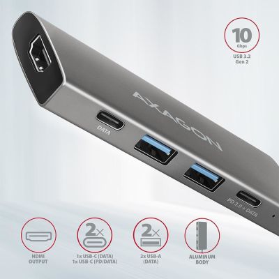 4. Axagon HMC-5G2 Dockingstation USB 3.2 Gen 2 (3.1 Gen 2) Typ-C Grau
