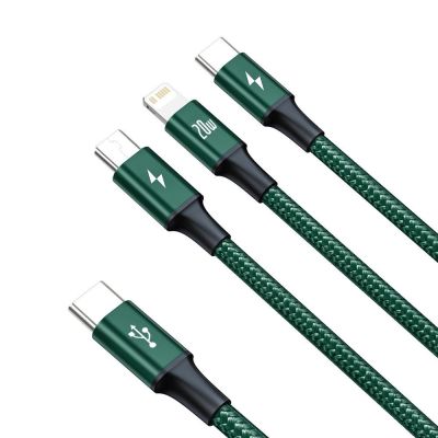 4. Baseus Rapid Series 3in1 USB-C – USB-C/ Lightning /Micro-USB-Kabel 20 W PD 1,5 m – grün