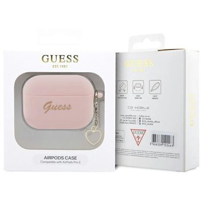 4. Guess GUAP2LSCHSP AirPods Pro 2 Cover Pink/Pink Silikon Charm Heart Collection