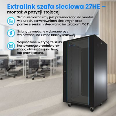 8. Extralink Rack-Schrank 27U 800x800 Schwarz Standend