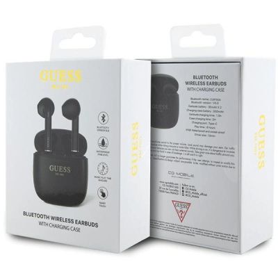4. Guess GUTWST26PSK TWS Bluetooth-Kopfhörer + Dockingstation – Schwarz Klassisches EST-Logo