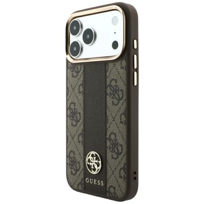 2. Guess 4G MagSafe Hülle mit gestreiften, runden und klassischen Logos für iPhone 17 Pro Max / 18 Pro Max – Braun