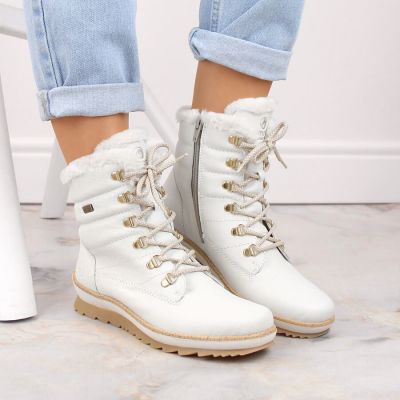 4. Remonte W RKR629 Wollgefütterte wasserdichte Lederstiefeletten, weiß
