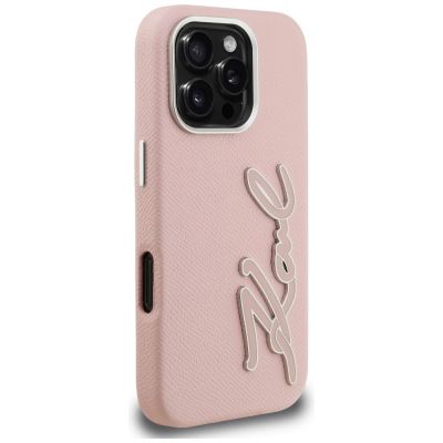 4. Karl Lagerfeld FW iPhone 16 Pro Max Hülle mit genarbtem Logo – Pink