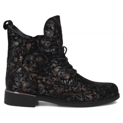2. Schwarze Damen-Ankle-Boots aus Leder mit Blumenmuster, Filippo DBT8283