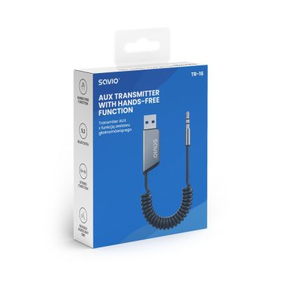 8. SAVIO TRANSMITER AUX, USB, BLUETOOTH 5.3, FREISPRECHFUNKTION, TR-16