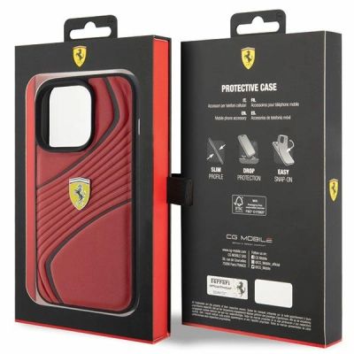 8. Ferrari Twist Metal Logo Hülle für iPhone 15 Pro – Rot