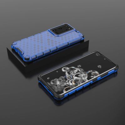 13. Gepanzerte Hülle mit Wabenstruktur und Gelrahmen für Samsung Galaxy S22 Ultra blau