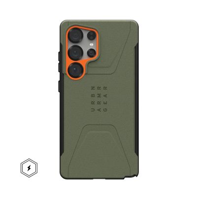 Urban Armor Gear Schutzhülle für Zivilisten, 17,3 cm (6,8 Zoll) (Samsung Galaxy S25 Ultra), Olivgrün, Orange