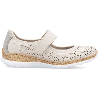 2. Rieker N4299-60 bequeme Damenschuhe mit durchbrochenem Klettverschluss in Beige