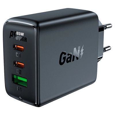 3. Acefast Schnellladegerät GaN (2xUSB-C / USB-A) PPS / PD / QC4+ 65W schwarz (A41)