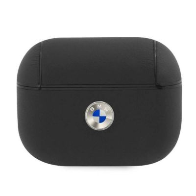 AirPods Pro-Hülle aus echtem Leder mit silbernem BMW -Logo – Schwarz