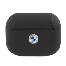 AirPods Pro-Hülle aus echtem Leder mit silbernem BMW -Logo – Schwarz