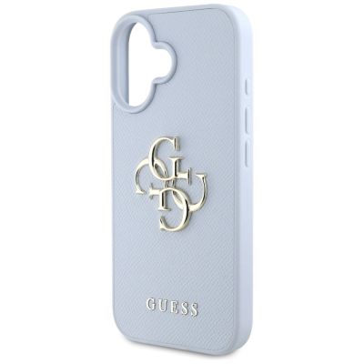 6. Guess Grained Big 4G Logo Small Classic Logo Hülle für iPhone 16 - blau