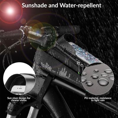 3. Rockbros 029-1BK Fahrradtasche für Rahmen mit Telefonabdeckung – Schwarz