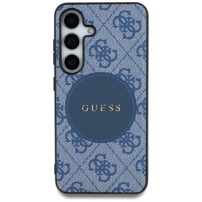 3. Guess 4G Round Patch Classic Logo MagSafe Hülle für Samsung Galaxy S25 Plus blau