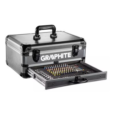 3. Graphite Energy+ Set im Aluminiumkoffer: Akku-Bohrschrauber mit abnehmbarem Griff, 2 x 2,0-Ah-Akkus, Ladegerät und 109 Zubehörteile