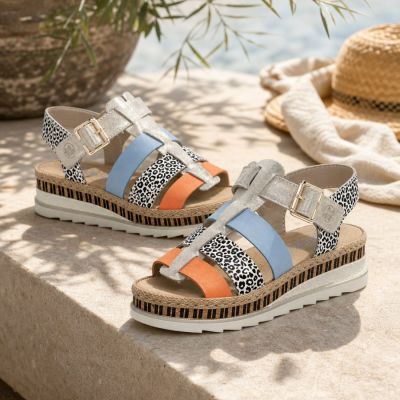 10. Rieker V7904-90 Damen-Keilsandalen aus Leder