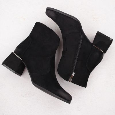 7. Schwarze Wildleder-Ankle-Boots mit hohem Absatz für Damen, Potocki 12422
