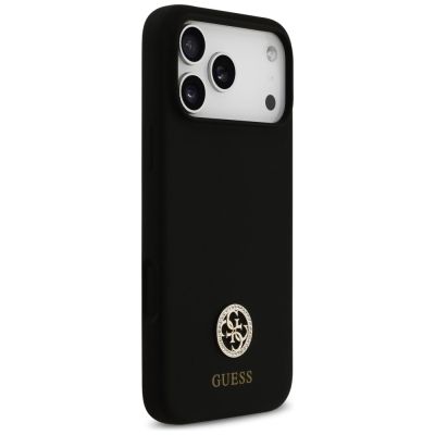4. Guess Silikon-Logo Strass 4G MagSafe Hülle für iPhone 17 Pro Max - Schwarz