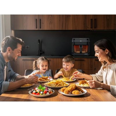 26. ELDOM FETTFREIE FRITTEUSE FR500 5,5 L 1200W GLASBEHÄLTER, GRILLEN, SILIKONPLATTE, 8 PROGRAMME, TEMPERATURREGELUNG.