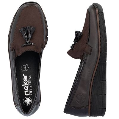 5. Rieker 53771-25 Damen-Keilschuhe aus Leder, bequemes Braun