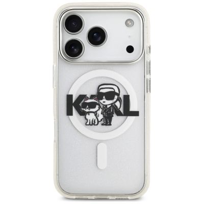 3. Karl Lagerfeld IML Glitter Karl & Choupette Sketch Logo MagSafe Case für iPhone 17 Pro – Transparent