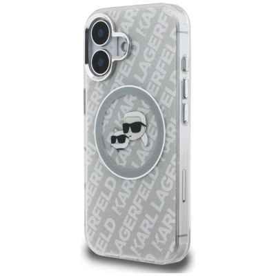 2. Karl Lagerfeld IML Glitter Karl & Choupette Heads Logo MagSafe iPhone 16 Hülle - Grau