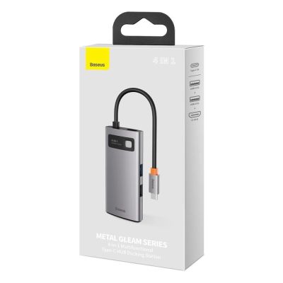 5. Baseus Metal Gleam 4in1 Multifunktions-HUB USB Typ C - USB Typ C Stromversorgung 100 W / HDMI 4K 30 Hz / 1x USB 3.2 Gen 1 / 1x USB 2.0 (CAHUB-CY0G)